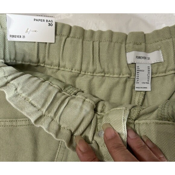 Forever 21 Paper Bag Green Cinched Waist Relaxed Fit Denim Jean High Rise - Picture 6 of 8